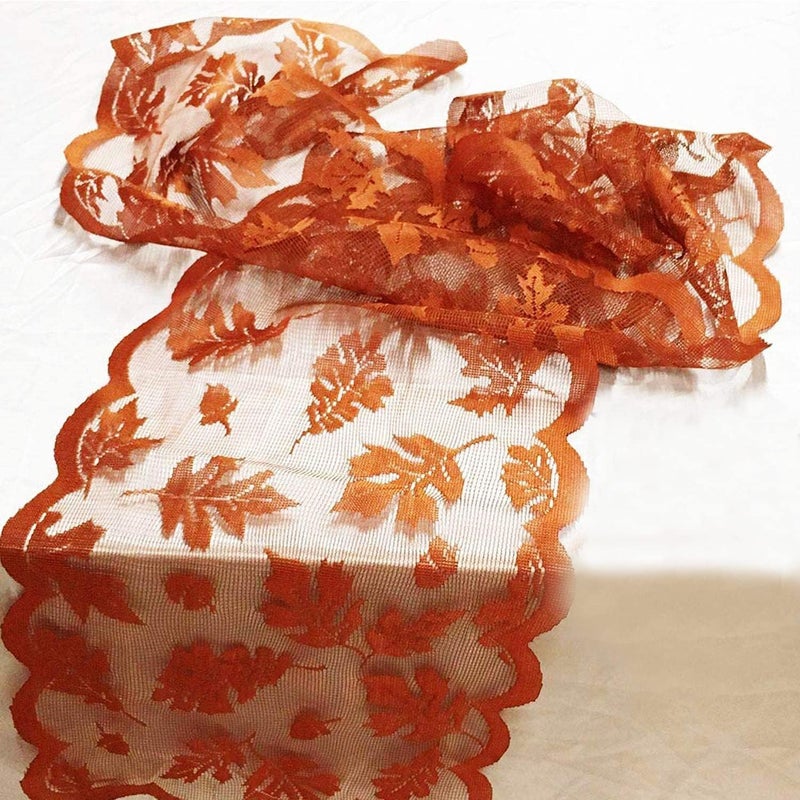 Camlinbo Fall Table Runner Thanksgiving Fall Decorations for Home 13 x 72 Inch Maples Leaves Table Runner Autumn Harvest Orange Lace Runners Thanksgiving Decorations for Tables Kitchen Dining Party (Brown) - Image 1