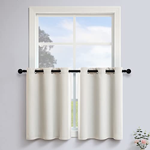 Pitalk 36 Inch Length Off White Ivory Dining Room Darkening Privacy Short Grommet Curtain Cafe Tiers Half Window for Small Kids Bedroom Kitchen Sunroom 34 Wide by 36 Inches Long Set 2 Panels Cream Beige - Image 1
