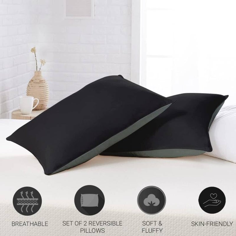 Texlux Microfiber Pillow Set of 2 for Sleeping 20 Inch X 36 Inch - Grey Black - Image 3