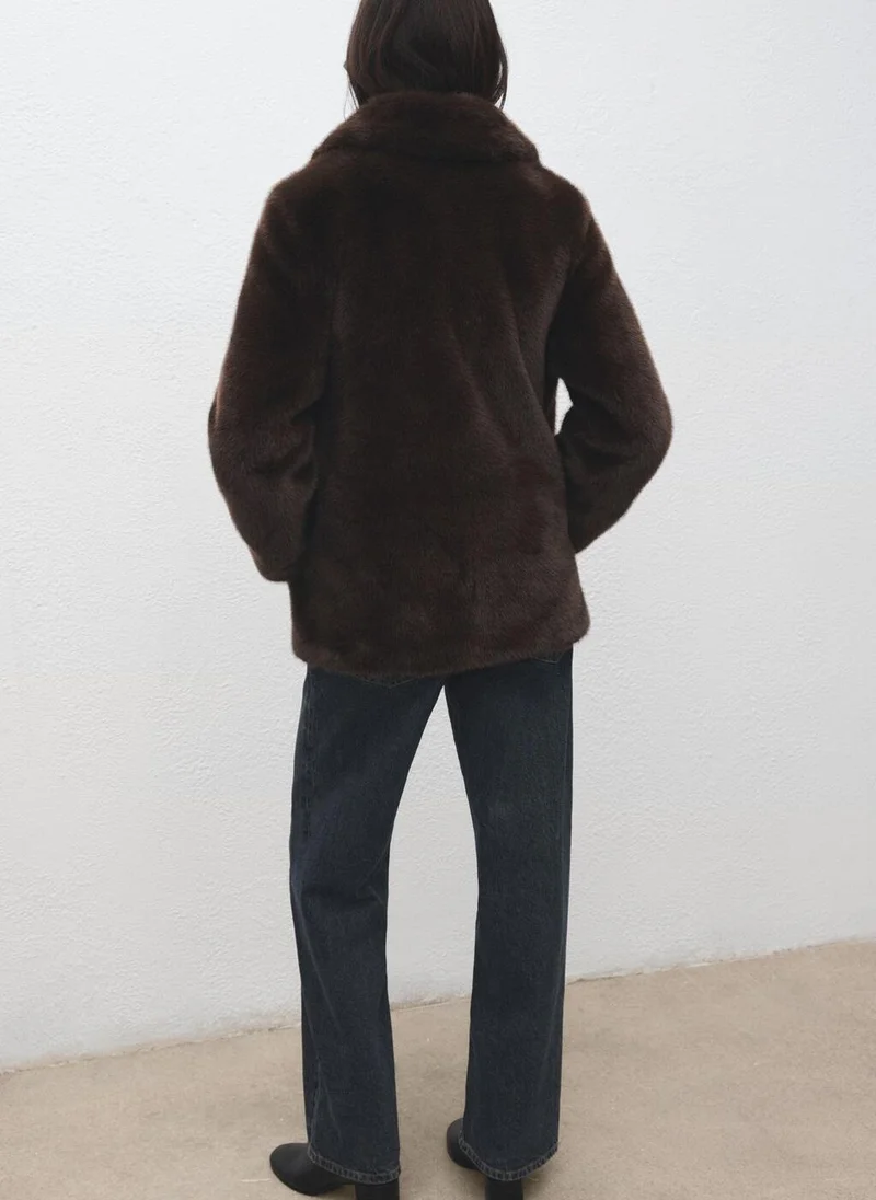 MANGO Faux fur effect coat with lapels