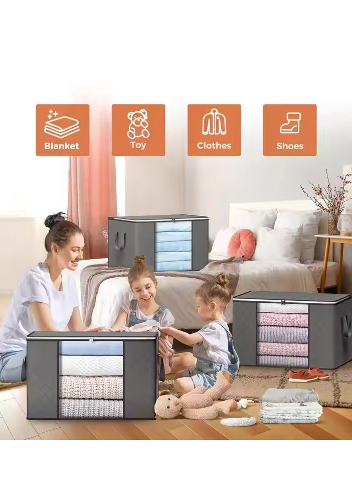 DUNISO 6 Pack Clothes Storage, Foldable Blanket Storage Bags, Storage Containers For Organizing Bedroom, Closet, Clothing, Comforter, Organization And Storage With Lids And Handle(Grey) - Image 2