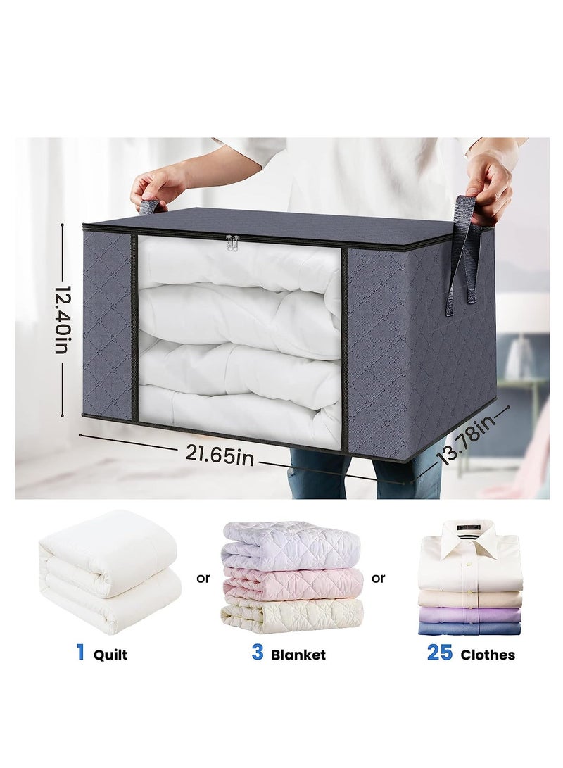 DUNISO 6 Pack Clothes Storage, Foldable Blanket Storage Bags, Storage Containers For Organizing Bedroom, Closet, Clothing, Comforter, Organization And Storage With Lids And Handle(Grey) - Image 3