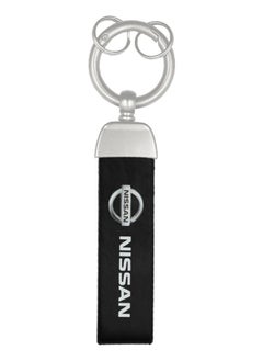 Nissan Premium Stylish Leather Strap Car Keychain with Retractable Metal Clip and Metal Ring - Black - NISSAN  - Image 1