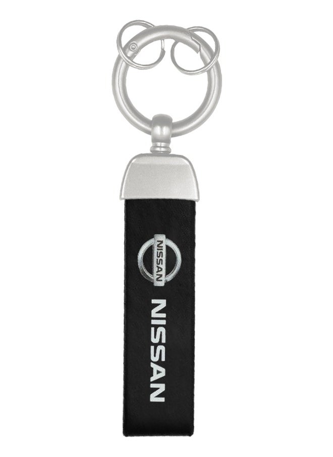 Nissan Premium Stylish Leather Strap Car Keychain with Retractable Metal Clip and Metal Ring - Black - NISSAN  - Image 1