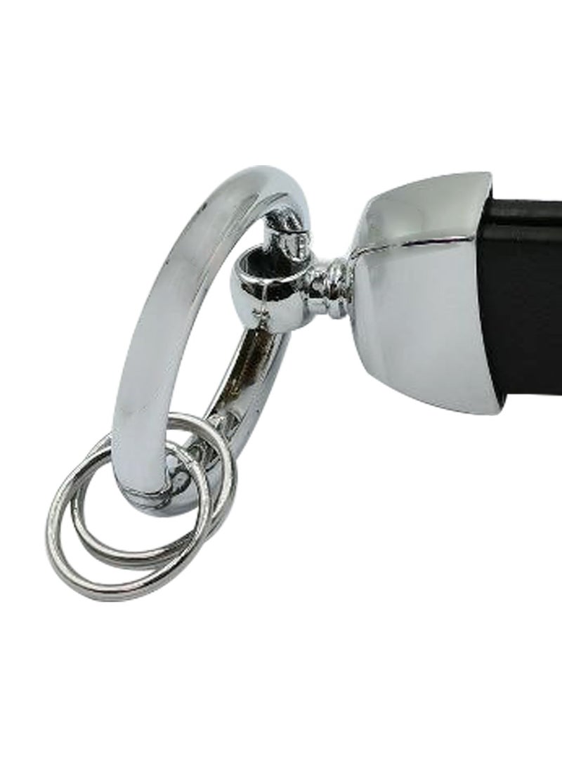 Nissan Premium Stylish Leather Strap Car Keychain with Retractable Metal Clip and Metal Ring - Black - NISSAN  - Image 4