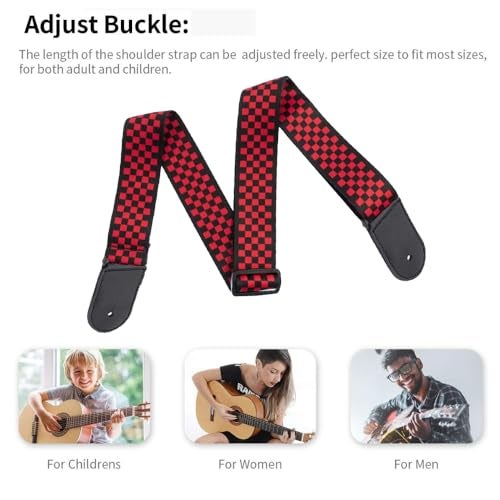 IMAGINEA Electric Guitar Strap/Belt with Leather End for Acoustic Guitar (Red Chess) - Image 4