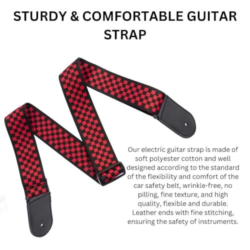 IMAGINEA Electric Guitar Strap/Belt with Leather End for Acoustic Guitar (Red Chess) - Image 3