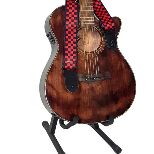 IMAGINEA Electric Guitar Strap/Belt with Leather End for Acoustic Guitar (Red Chess) - Image 5