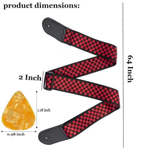IMAGINEA Electric Guitar Strap/Belt with Leather End for Acoustic Guitar (Red Chess) - Image 2