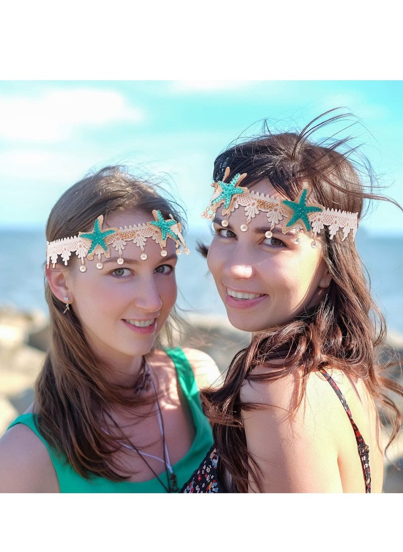 Excefore 6 Pcs Mermaid Costume Accessories Sea Star Starfish Hairbands Hair and Necklace Clip  - Image 2