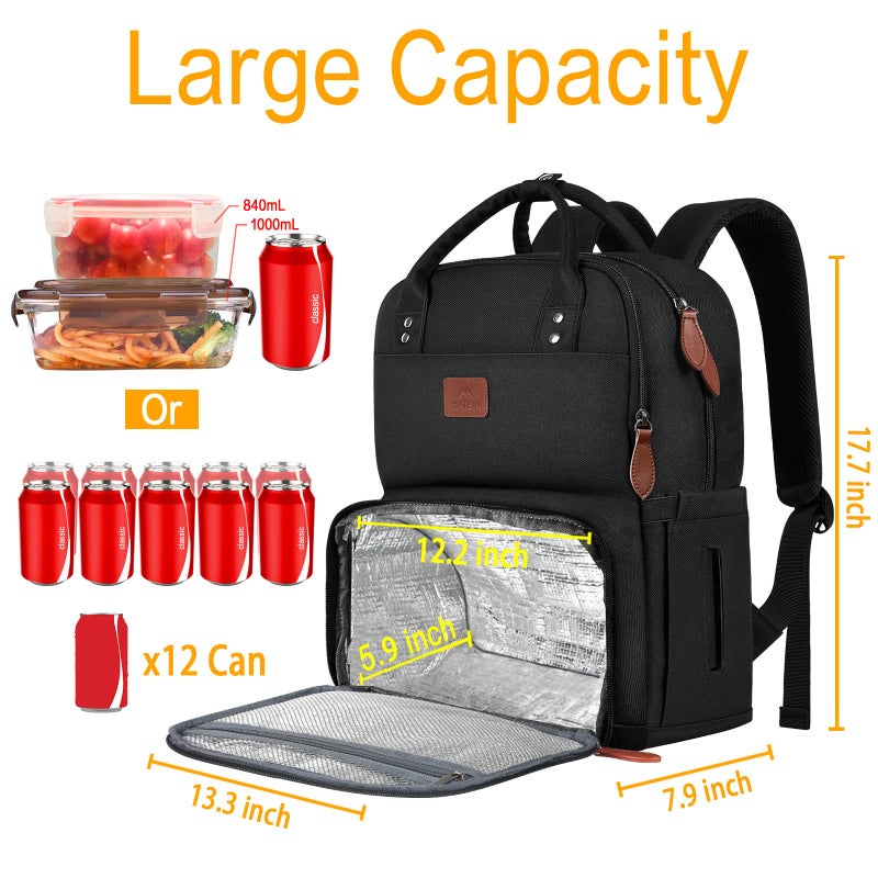 MATEIN 17 Inches Lunch Backpack, Extra Large Lunch Box with Insulated Cooler Compartment, Water Resistant Laptop Backpack for College Work Picnic Beaches - Image 3