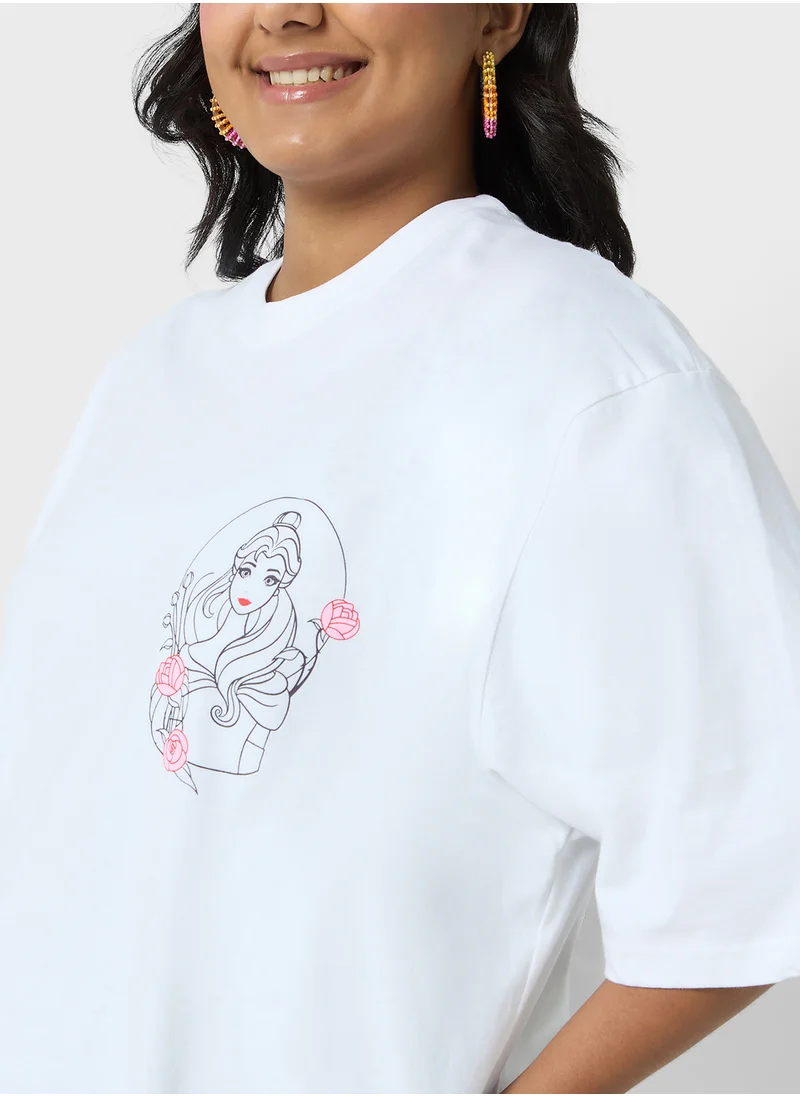Disney Princess Plus Size Oversize Front & Back Print T-Shirt