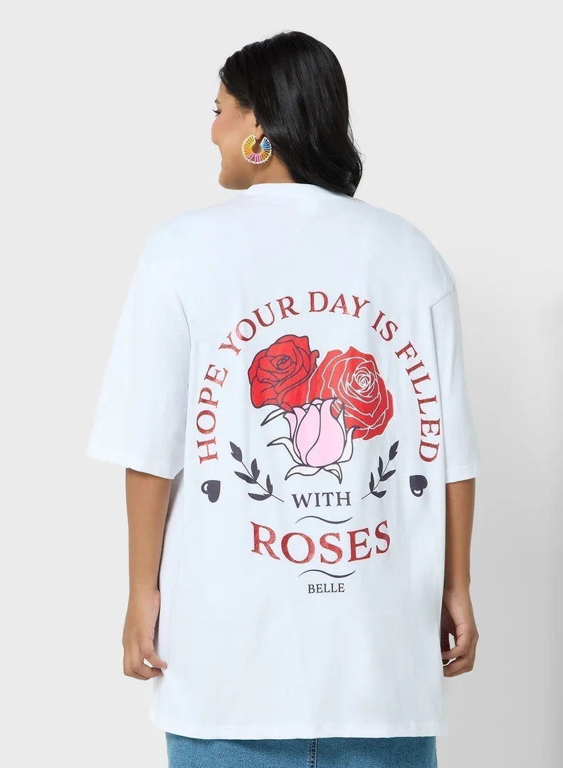 ديزني تيشيرت برنسيس بلس سايز بطبعة أمامية وخلفية