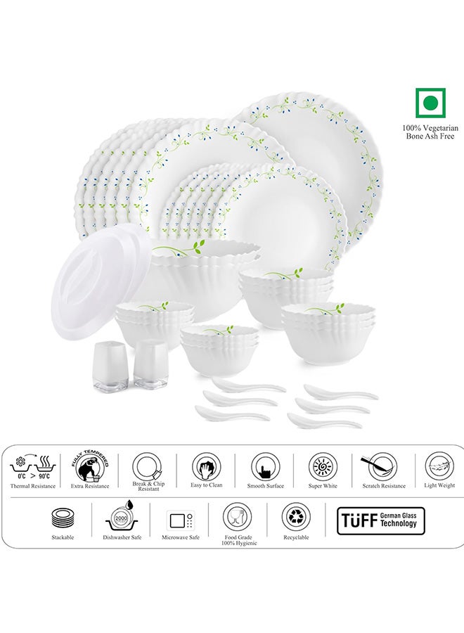 Cello طقم عشاء سيللو أوبال وير سلسلة دازل لاجون الاستوائية، 37 وحدة | طقم عشاء من زجاج الأوبال لـ 6 | طقم أدوات تناول الطعام الخفيفة الوزن للاستخدام اليومي | طقم أطباق ووعاء أبيض - Image 4