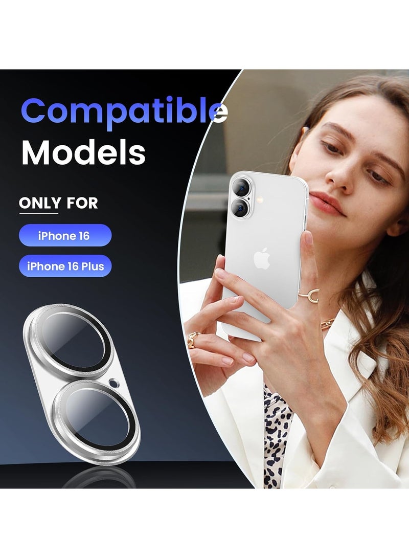 أكاليكس واقي عدسة الكاميرا لهاتف iPhone 16 Plus/iPhone 16، مقاوم للكسر، حلقة من سبائك الألومنيوم فائقة الرقة، غشاء واقي لعدسة الكاميرا، (أبيض) - Image 2