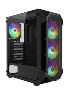 جامدياس علبة GAMDIAS AURA GC1 Elite AURA GC1 Elite عالية تدفق الهواء المقسى من الزجاج المقوى من البرج المتوسط ATX - أربعة مراوح RGB متضمنة 120 مم - تصميم داخلي واسع - تتسع ل 6 مراوح 120 مم - نافذة جانبية للتركيب بدون أدوات - غطاء وحدة تزويد الطاقة - أسود  - Image 1