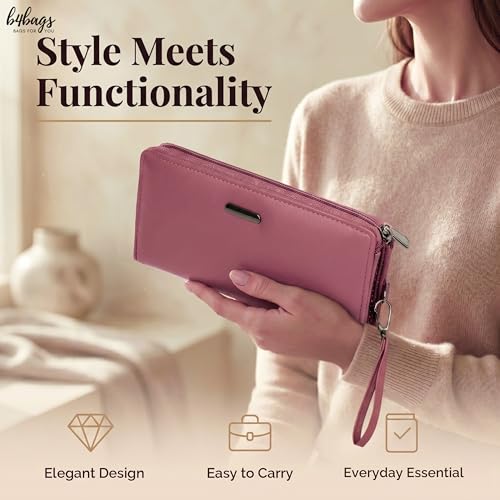 b4bags Women Wallet for Ladies | Vegan Leather Wrist Strap Purse | Hand Clutch for Daily Use with Multi Compartment | Gifts for Woman (Red) - Image 3