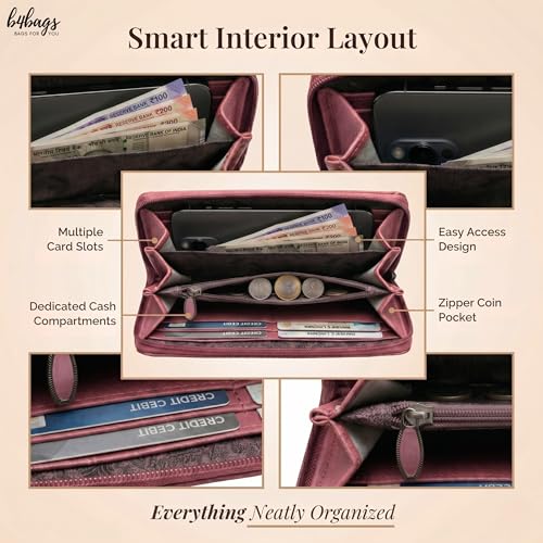 b4bags Women Wallet for Ladies | Vegan Leather Wrist Strap Purse | Hand Clutch for Daily Use with Multi Compartment | Gifts for Woman (Red) - Image 4
