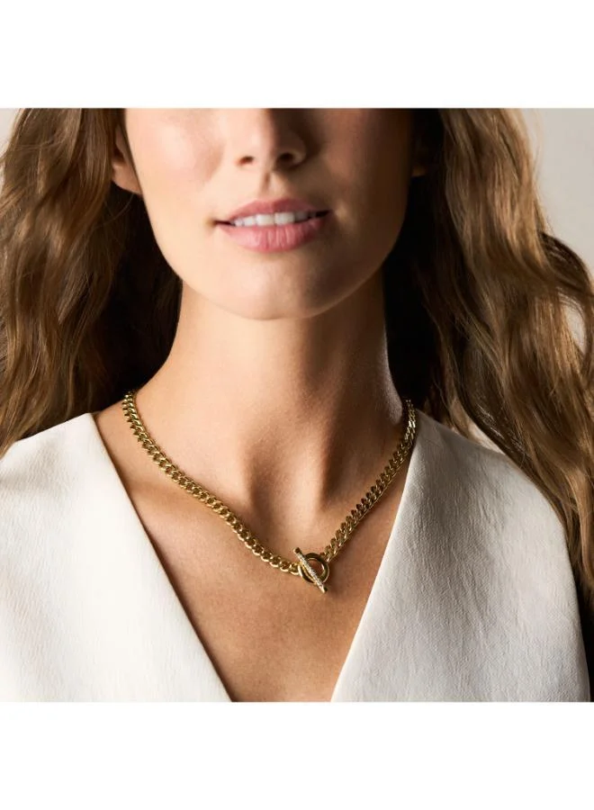 Fossil Carlie T-Bar Base Metal Necklace with Cubic Zirconia