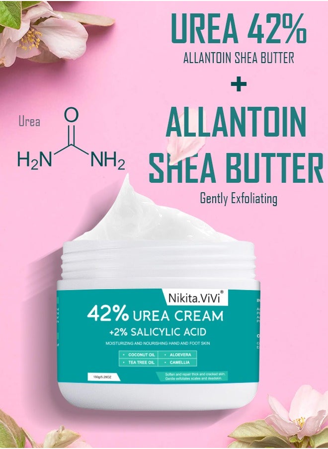 NIKITA.VIVI 150g 42% Urea Cream Salicylic Acid Cream for Cracked Feet Hands Callus Remover Hand Cream Foot Cream for Cracked Foot Heels Elbows Nails Knees Skin Moisturizer Urea Lotion with Maximum Strength  - Image 2