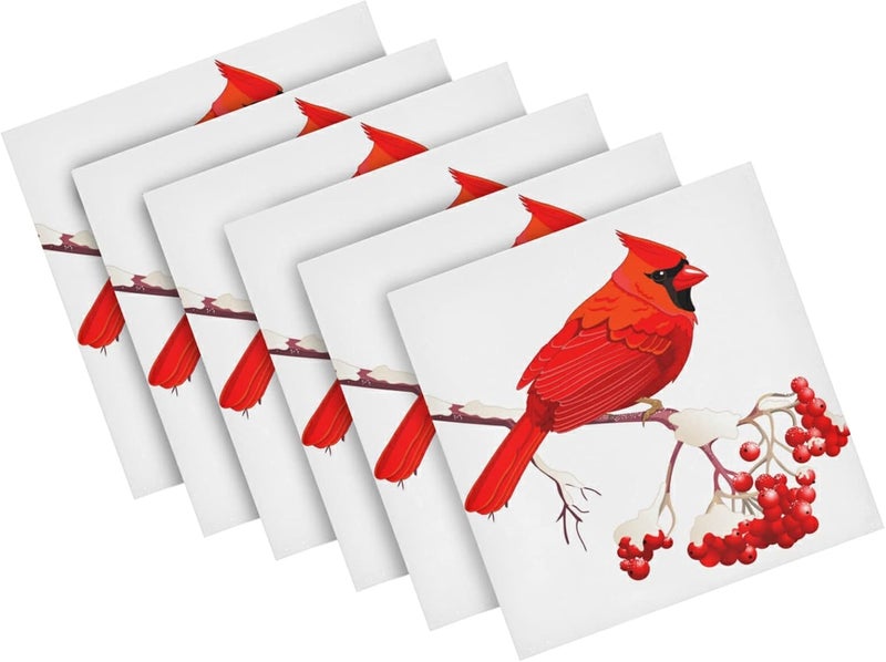 ZzWwR Red Cardinal Bird On Berry Branch Cloth Napkins Set of 6 20 x 20 Inch Soft  Comfortable Polyester Dinner Napkins for Home Family Restaurant Floral 10x10 Inch g266515678p381c416s789 - Image 1