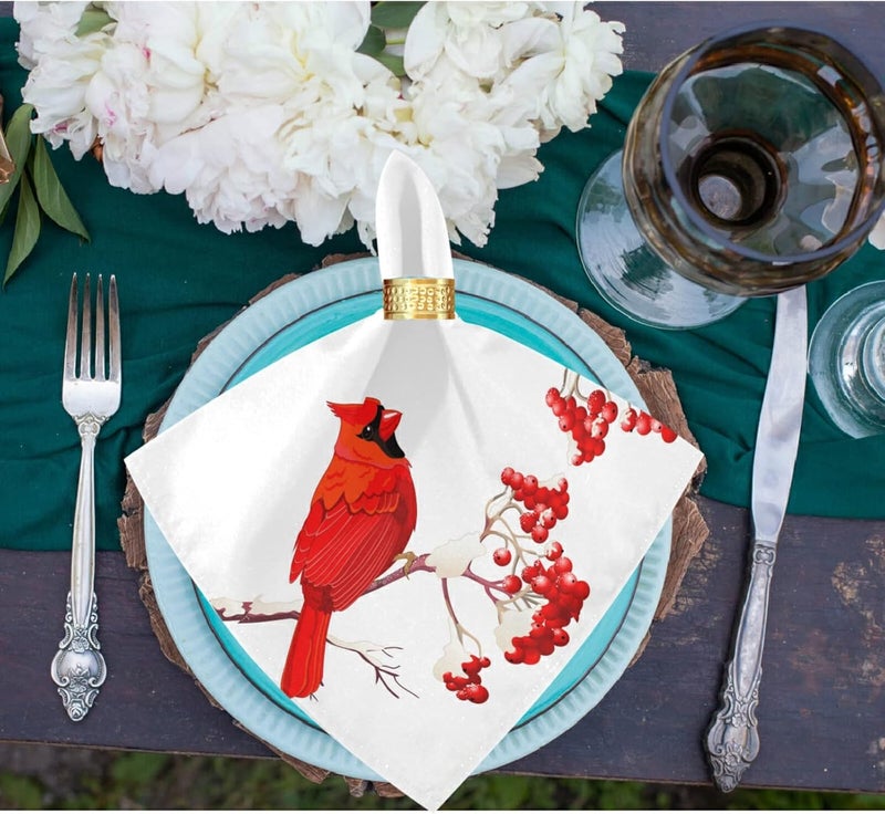 ZzWwR Red Cardinal Bird On Berry Branch Cloth Napkins Set of 6 20 x 20 Inch Soft  Comfortable Polyester Dinner Napkins for Home Family Restaurant Floral 10x10 Inch g266515678p381c416s789 - Image 5