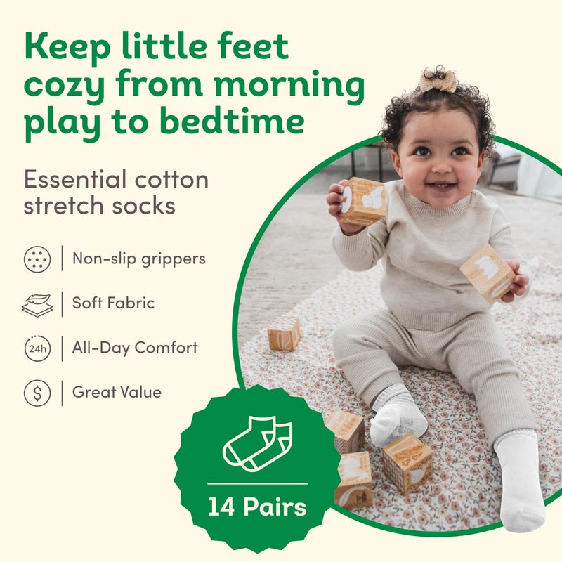 Fruit of the Loom Baby 14-Pack Grow & Fit Flex Zones Cotton Stretch Socks - Unisex, Girls, Boys (0-6 Months, White) - Image 2