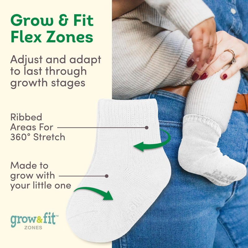 Fruit of the Loom Baby 14-Pack Grow & Fit Flex Zones Cotton Stretch Socks - Unisex, Girls, Boys (0-6 Months, White) - Image 3