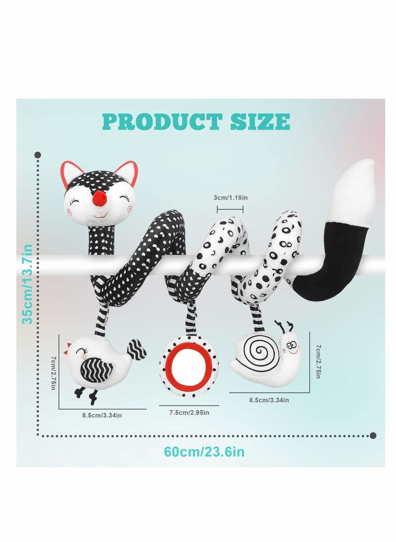 Y&D ELECDON Car Seat Toys, Spiral Stroller Black and White Fox Activity Plush Hanging Rattles Toys for Stroller, Newborn Baby Gift 0 3 6 9 12 Months Girls Boys  - Image 5