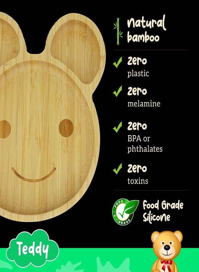 StarKiddo® ‘Teddy’ Bamboo Suction Plates for Baby and Toddler | Weaning Spoon & Fork | Non-Toxic | Super Strong Suction | Cool to The Touch | Ideal for Baby-Led Weaning (Green) - Image 5