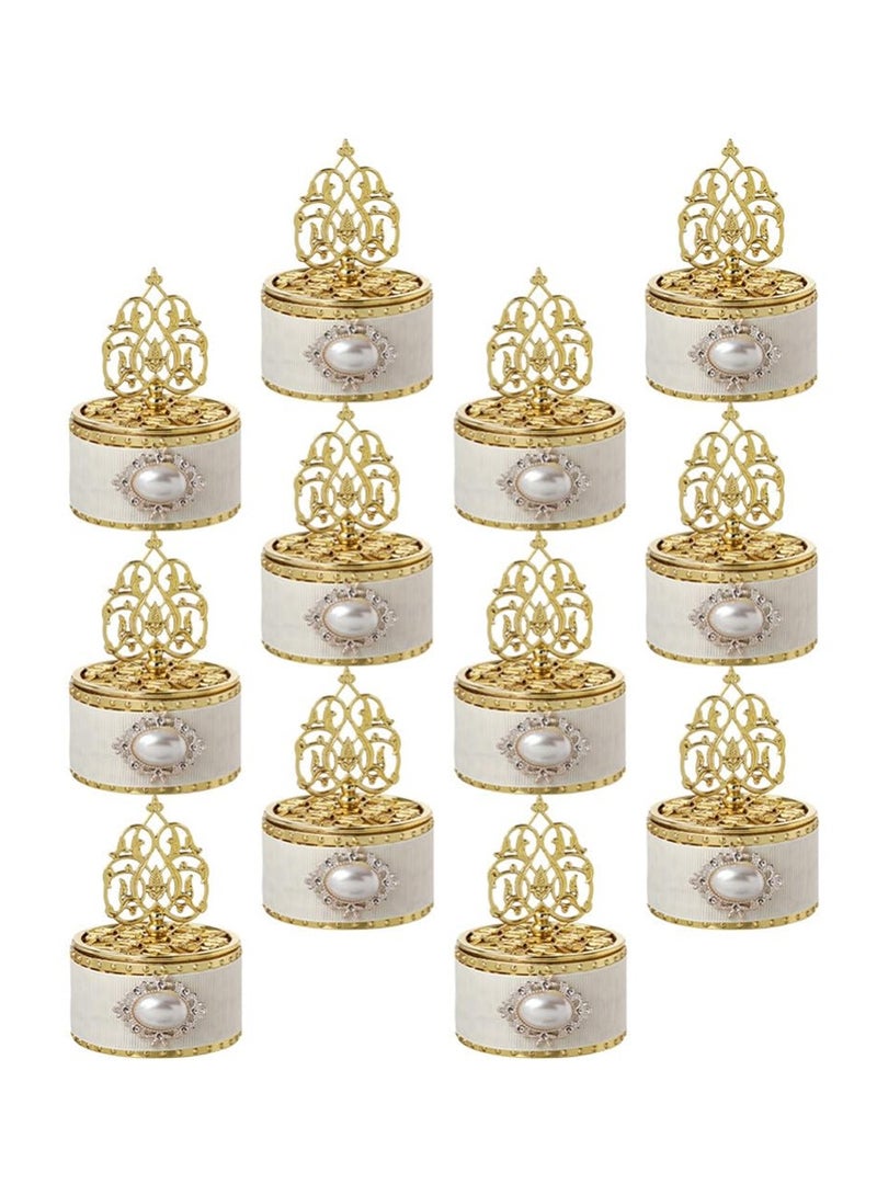 Excefore Round Candy Boxes, 12Pcs Gold Party Favor Boxes Fancy Candy Storage Boxes Decorative Treat Box European Style Favor Container for Wedding Baby Shower Birthday Party - Image 1