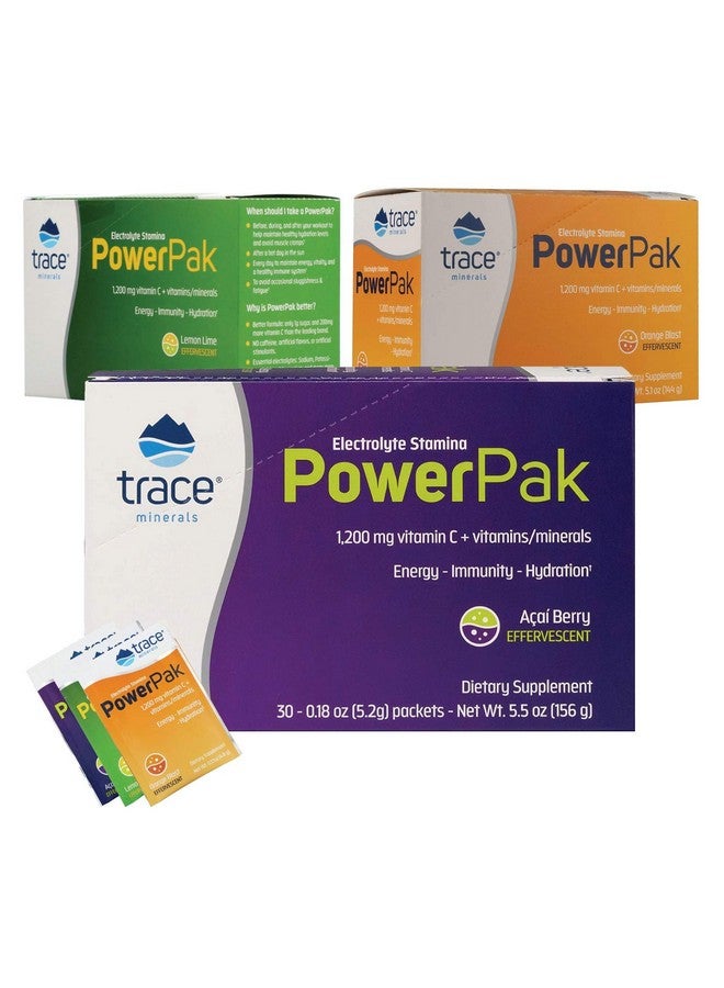 Trace Minerals Research Trace Minerals ; Electrolyte Stamina Power Pak ; 1200 Mg Vitamin C ; Nongmo ; Lemon Lime Orange Blast And Acai Berry ; 30 Packets Variety (Pack Of 3)  - Image 1