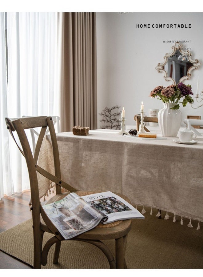 شبيلي مفرش طاولة مستطيل الشكل مقاس 140×200 سم، مفرش طاولة بسيط من القطن والكتان، مفرش طاولة قابل للغسل ومقاوم للغبار، غطاء طاولة كلاسيكي لحفلات الزفاف والمنزل والمطبخ والمطعم (بيج) - Image 4