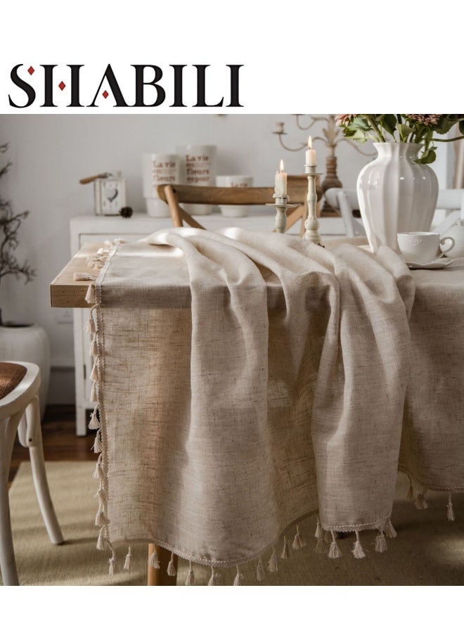 شبيلي مفرش طاولة مستطيل الشكل مقاس 140×200 سم، مفرش طاولة بسيط من القطن والكتان، مفرش طاولة قابل للغسل ومقاوم للغبار، غطاء طاولة كلاسيكي لحفلات الزفاف والمنزل والمطبخ والمطعم (بيج) - Image 1