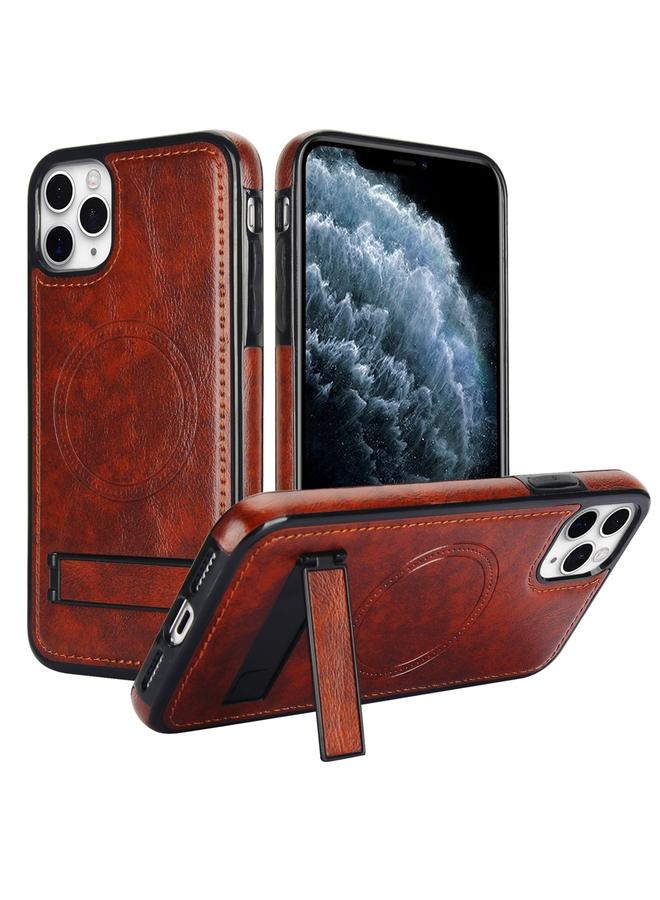 زبون جراب هاتف من الجلد بتصميم كلاسيكي مع حامل مغناطيسي غير مرئي لهاتف iPhone 11 Pro - Image 1