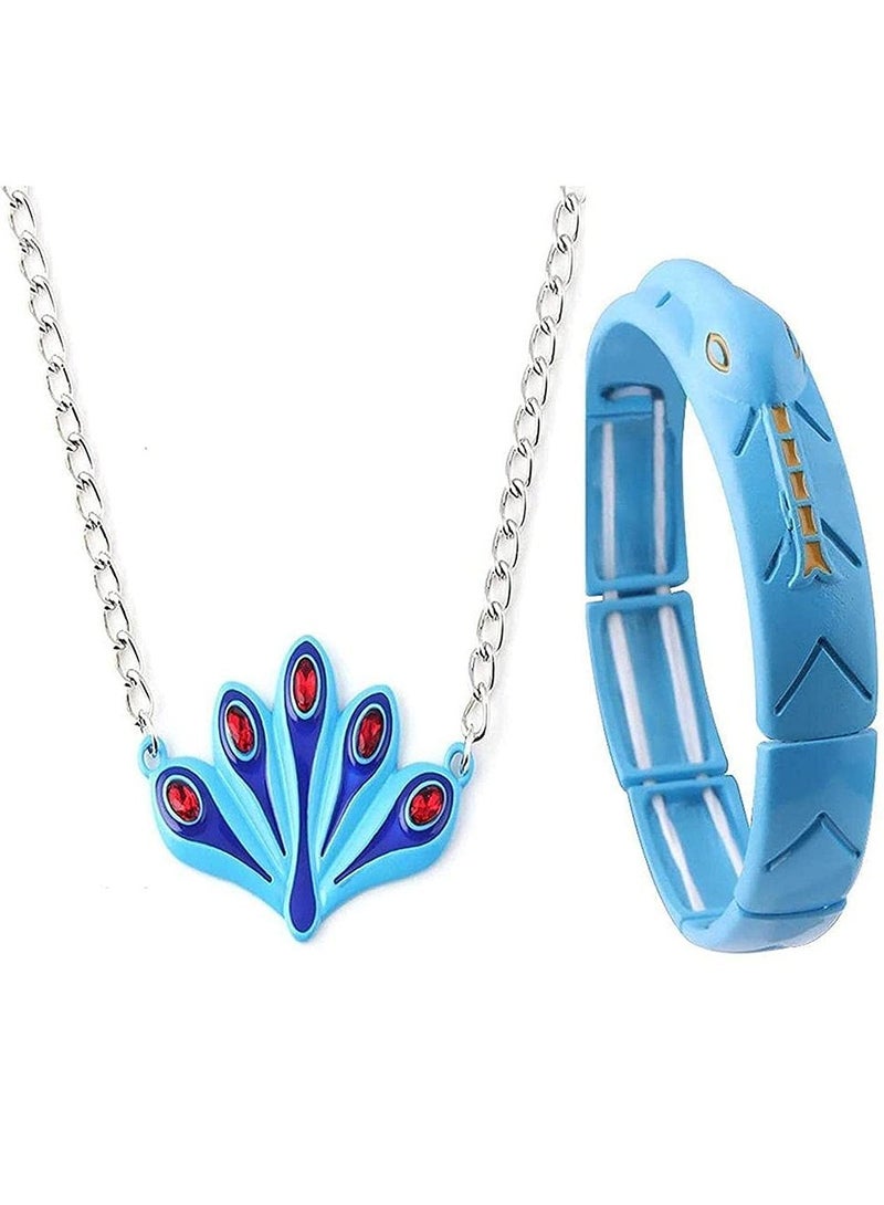 Anime-Inspired Peacock Necklace and Snake Bracelet Set, Trendy Jewelry for Fans, Ideal Gift for Girls Who Love Movies and Games - Image 1