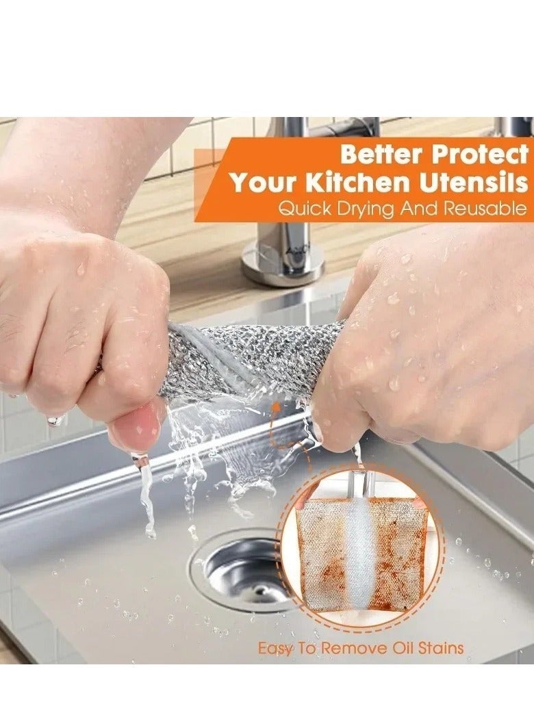 14-Piece Non-Scratch Steel Wire Dish Cloth Cleaning Set, Multi-purpose wet & dry steel wire dish cloth, easy to clean and reusable, ideal for kitchen, sink and basin. Includes 12 non-scratch steel wire dish cloths, 1 cleaning sponge and 1 pair of cleaning gloves. - Image 4
