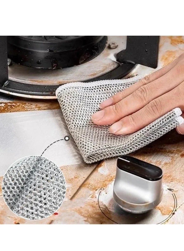 14-Piece Non-Scratch Steel Wire Dish Cloth Cleaning Set, Multi-purpose wet & dry steel wire dish cloth, easy to clean and reusable, ideal for kitchen, sink and basin. Includes 12 non-scratch steel wire dish cloths, 1 cleaning sponge and 1 pair of cleaning gloves. - Image 3