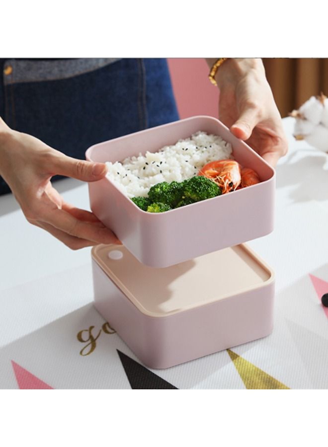 Arabest Square Lunch Box Double Layer Wooden Lunch Box with Tableware Adult Student Lunch Box 1.4l Pink  - Image 5