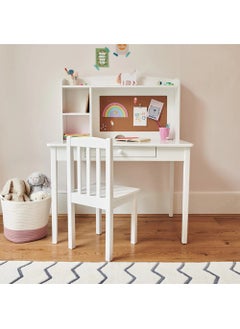 Homesmiths مكتب دراسة خشبي صغير من هومسميثس مع أرفف وأدراج، أبيض، ارتفاع 114 سم × عرض 90 سم × عمق 60 سم (الكرسي غير متضمن)  - Image 2