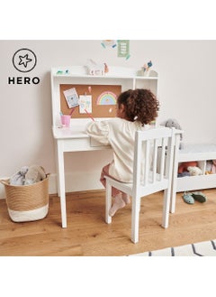Homesmiths مكتب دراسة خشبي صغير من هومسميثس مع أرفف وأدراج، أبيض، ارتفاع 114 سم × عرض 90 سم × عمق 60 سم (الكرسي غير متضمن)  - Image 3