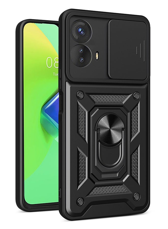Case for Motorola Moto E14 / G04 / G24 with Sliding Camera Window, Kickstand, PC+TPU Dual-Layer,Black - Image 1