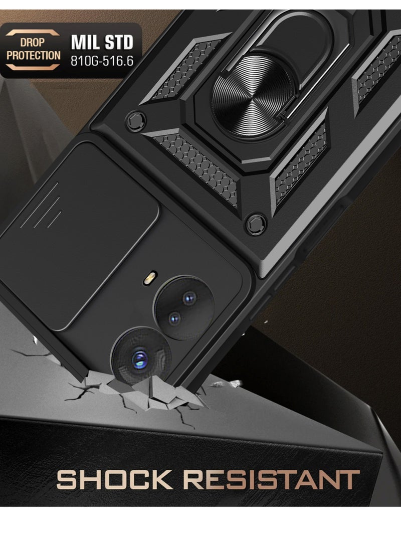 Case for Motorola Moto E14 / G04 / G24 with Sliding Camera Window, Kickstand, PC+TPU Dual-Layer,Black - Image 2