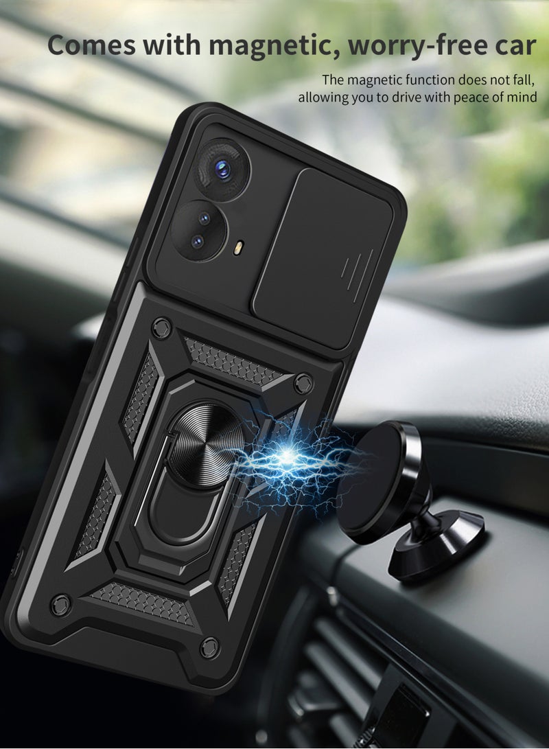 Case for Motorola Moto E14 / G04 / G24 with Sliding Camera Window, Kickstand, PC+TPU Dual-Layer,Black - Image 3