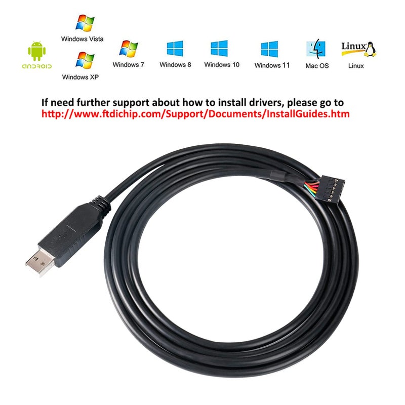 DTech USB to TTL Serial 5V Adapter Cable with FTDI FT232RL Chip 6 Pin 0.1 inch Pitch Female Socket Header UART IC Windows 11 10 8 7 Linux MAC OS (6ft, Black) - Image 2