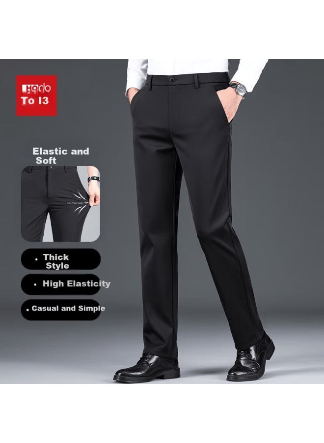 Hodo Men's Casual Pants Autumn Winter Fleece Lined Thickened Warm Mid-young Loose Elastic Comfortable Commuter Business Long Trousers - Image 1