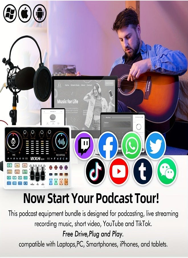 Sunbmebge Podcast Microphone Bundle with Live Sound Card Audio Mixer, Podcast Equipment Bundle with 3.5mm Condenser Microphone for Pc/Phone Live Streaming Singing Gaming, Sound Board with Voice Changer, Denoise  - Image 4