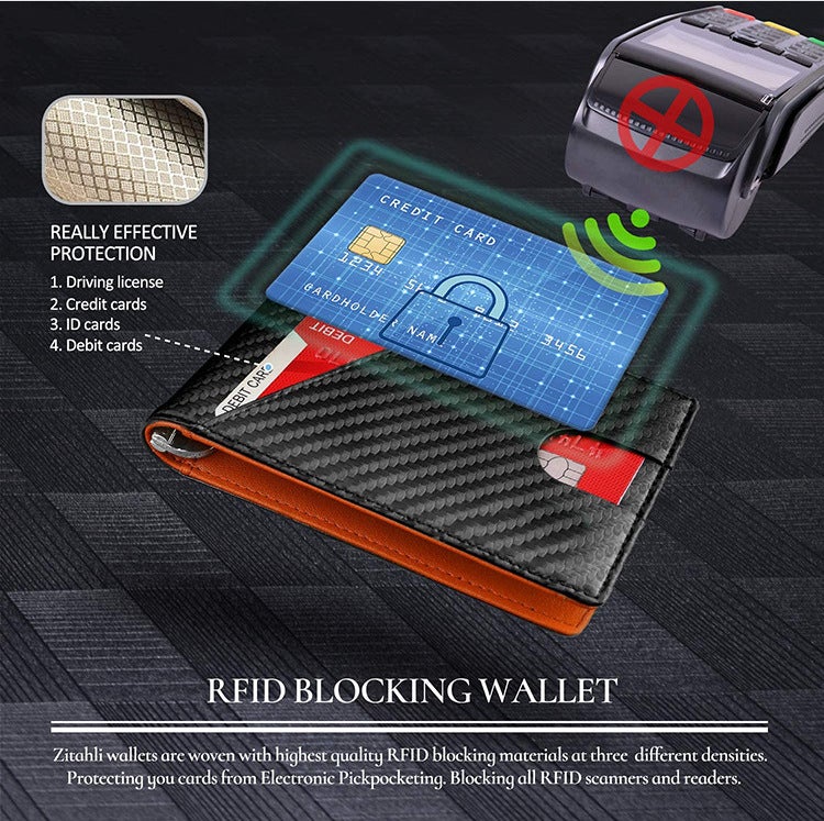 2021 Summer New Dollar Clip Business Fashion RFID Card Holder Exquisite Gift Box Carbon Fiber Card Holder blue - Image 4