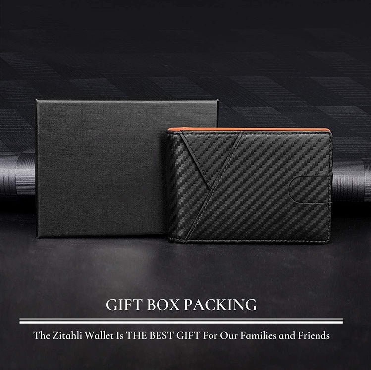 2021 Summer New Dollar Clip Business Fashion RFID Card Holder Exquisite Gift Box Carbon Fiber Card Holder blue - Image 5