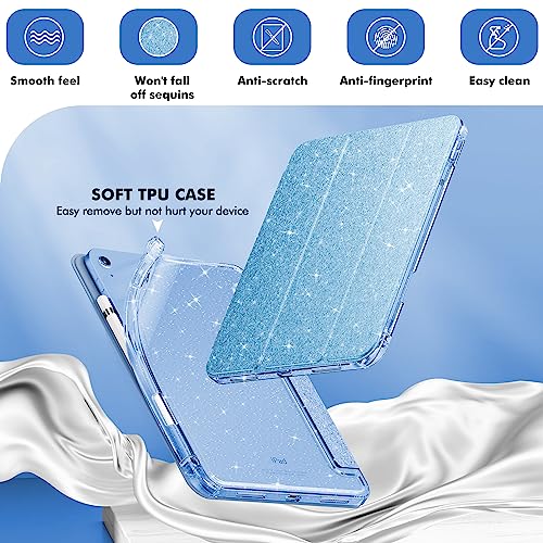 INFILAND Compatible with iPad A16 11th Generation 11 Inch 2025 Case, iPad Case 10th Generation 10.9 Inch, Glitter Cover with Sparkly Clear Back, Pencil Holder, for Kids Girls (Blue) - Image 4